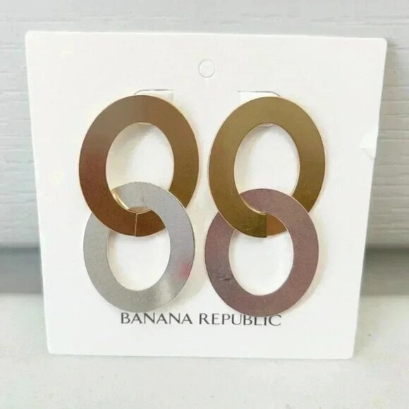 Banana Republic Mixed Metal Double Hoop Earrings Gold Silver Metallic NWT - Picture 5 of 15